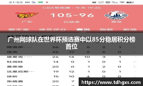 广州网球队在世界杯预选赛中以85分稳居积分榜首位